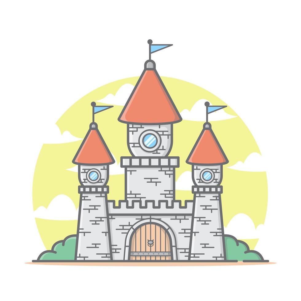 schattig rood koninkrijk kasteel cartoon huis met pastel kleur vectorillustratie vector