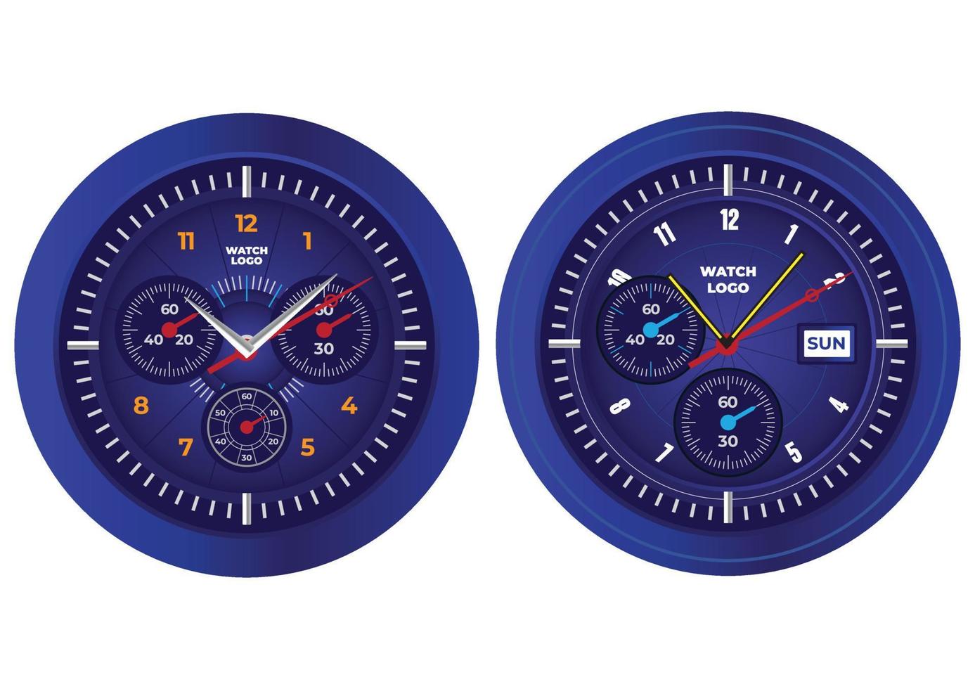 analoog horloges in groot focus zoom met blauw en zwart kleur vector