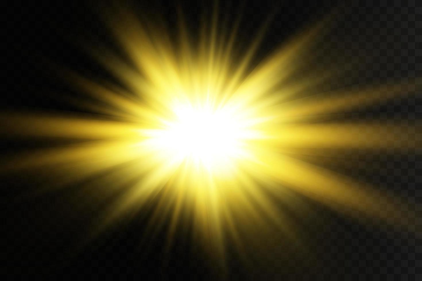 gouden ster Aan een zwart achtergrond. de effect van gloed en stralen van licht, gloeiend lichten, zon. vector. vector