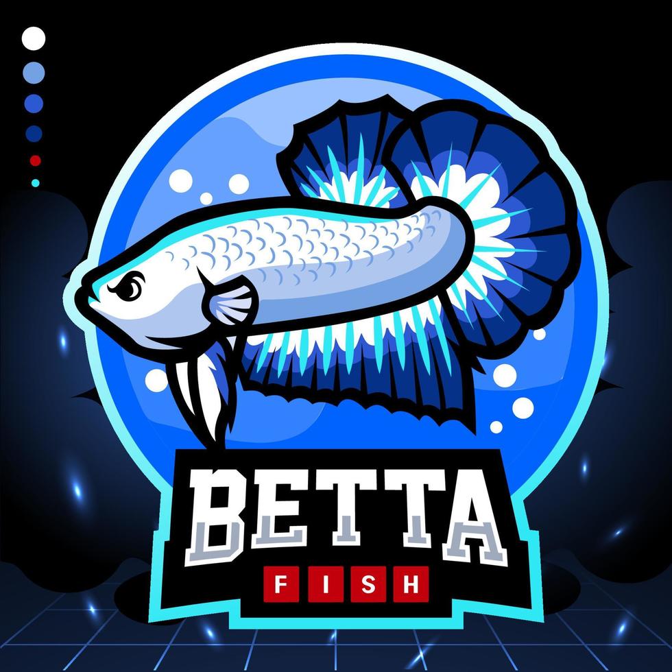 betta vis mascotte, e sport- logo ontwerp vector