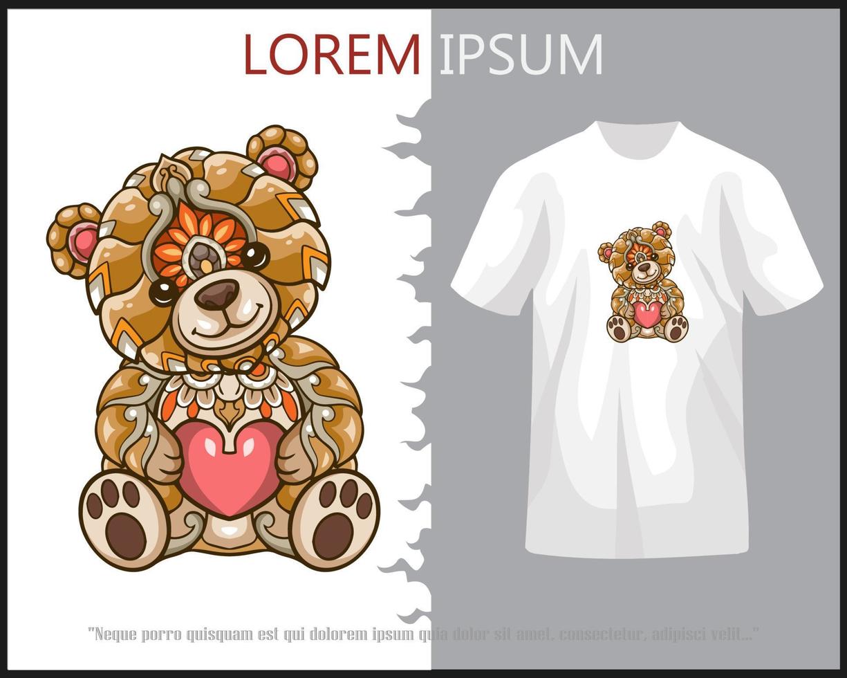 kleurrijk teddy beer mandala kunsten geïsoleerd Aan wit t-shirt. vector
