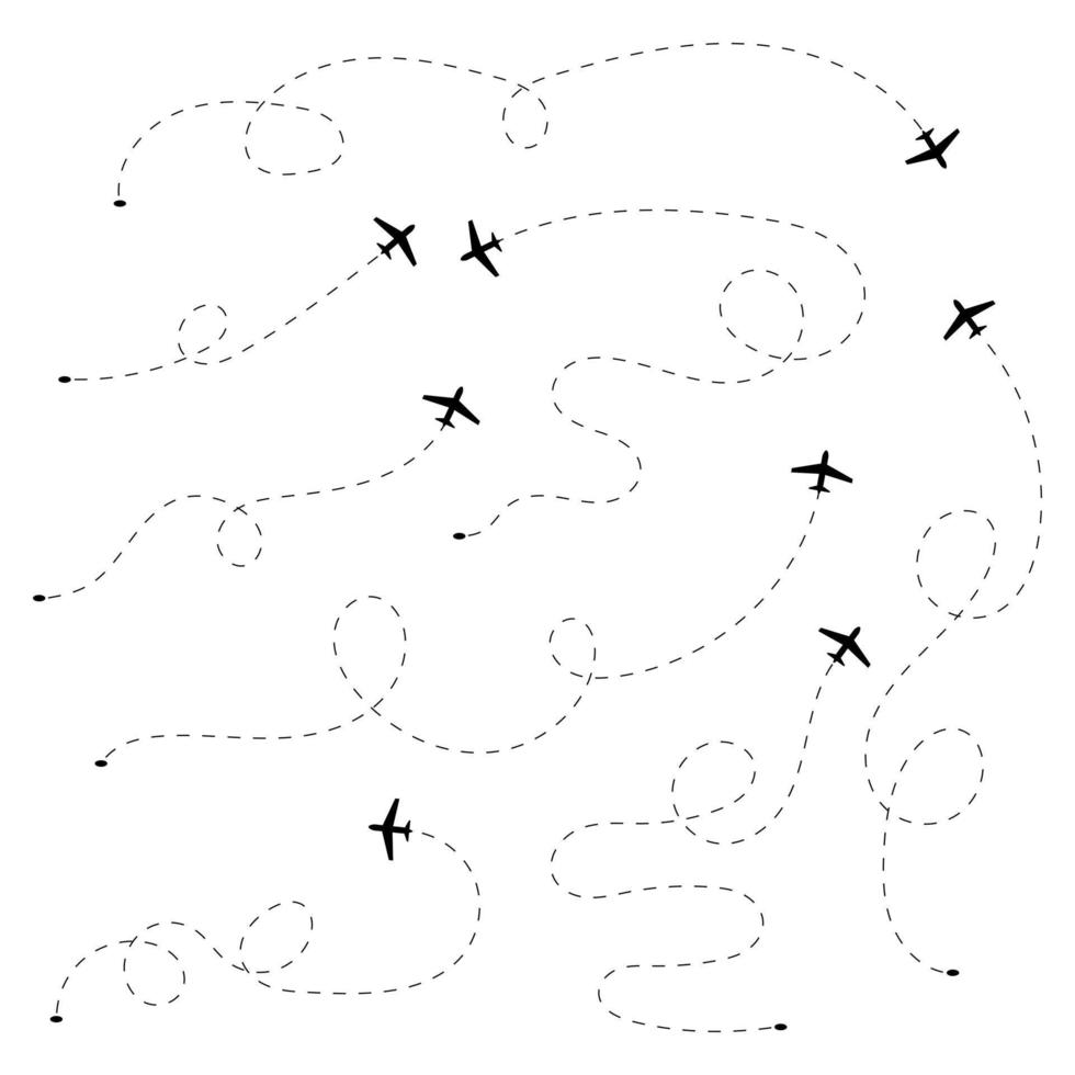 vliegtuig vlucht pad set. vector illustratie.