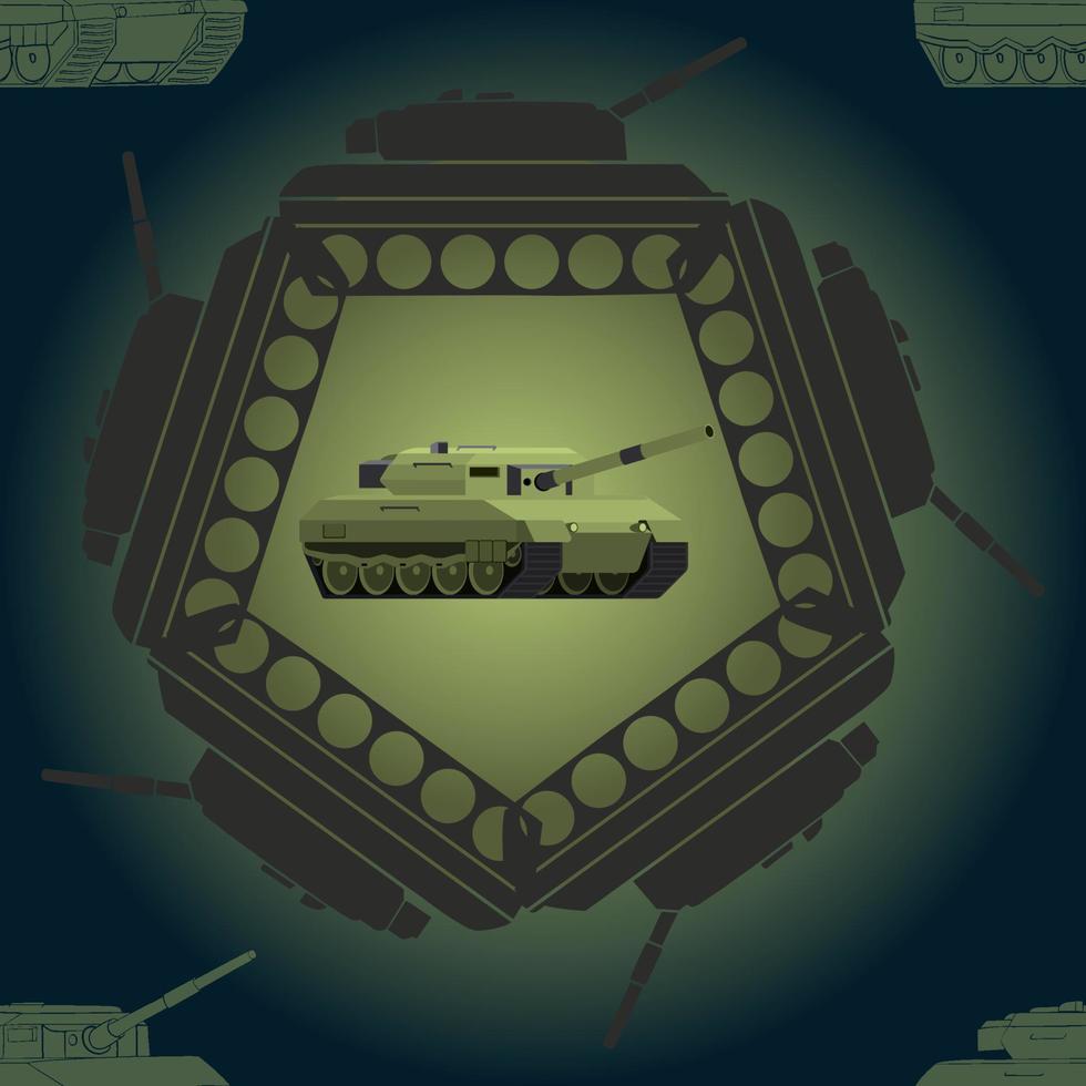 naadloos patroon met leger tank. abstract embleem. groen insigne. backdrop met gevecht voertuig. kleurrijk vector illustratie geïsoleerd Aan grijs achtergrond.