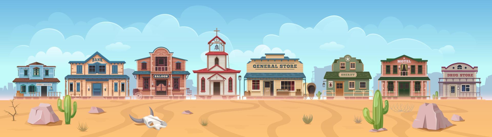 western wild west stad- tekenfilm gebouwen stadsgezicht vector