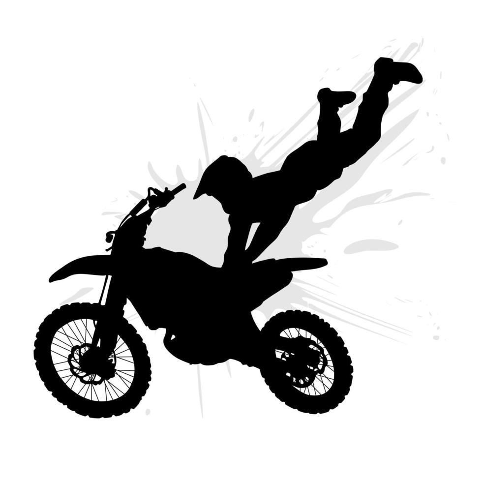 silhouet van een motorcross rijder aan het doen een vrije stijl stunt in de lucht. vector illustratie