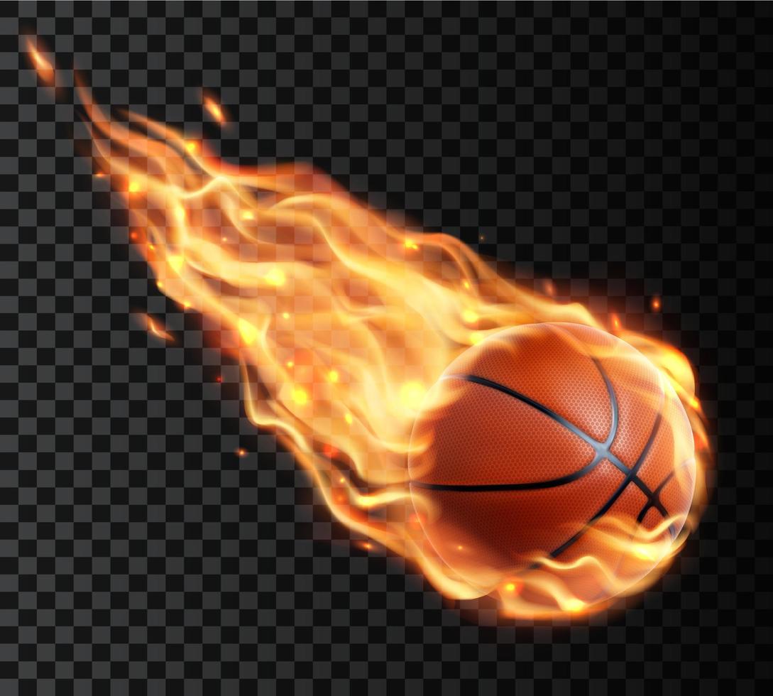 vliegend basketbal bal met brand vlam trails vector