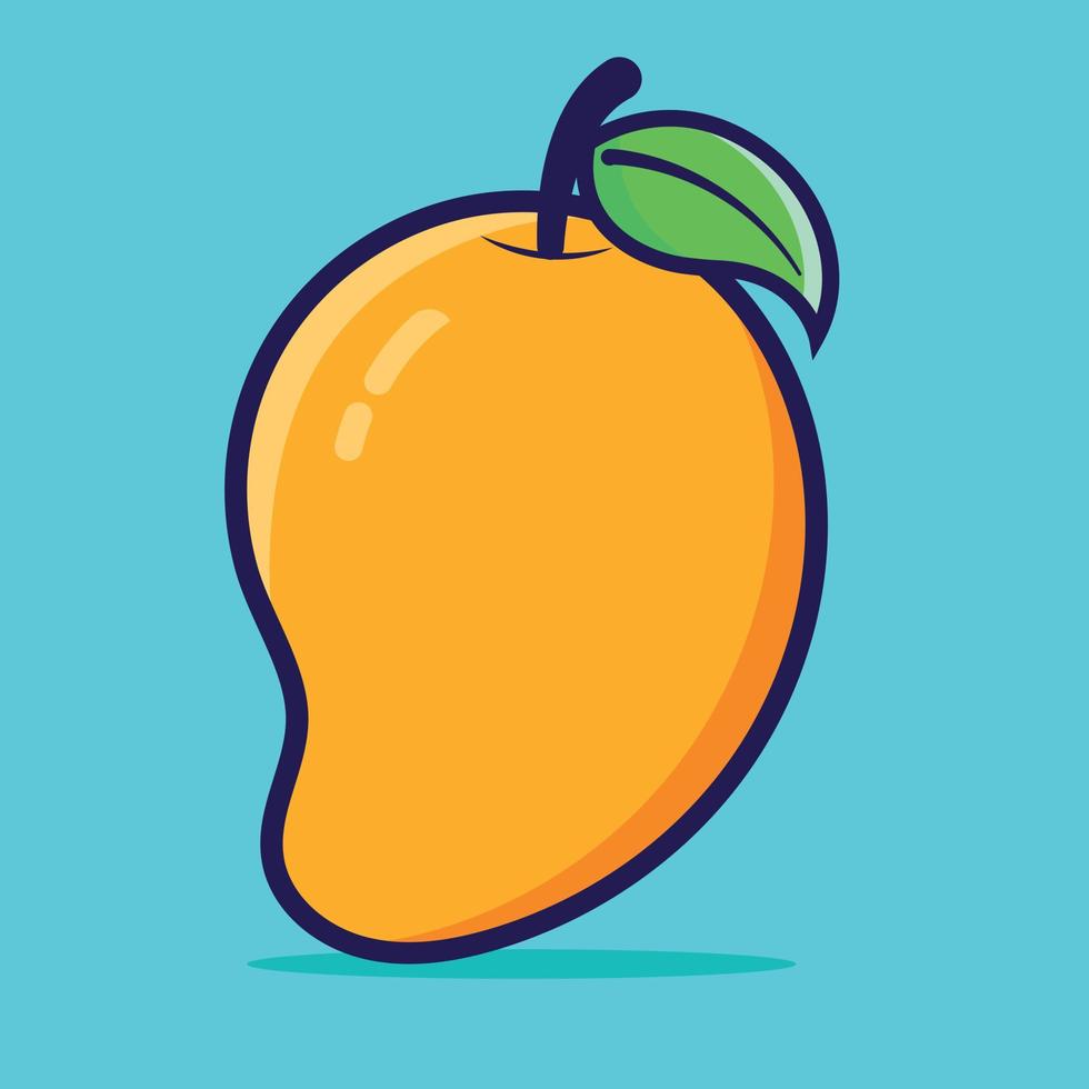 mango vector, mango tekenfilm illustratie, mango vector sticker, mango vector met groen blad