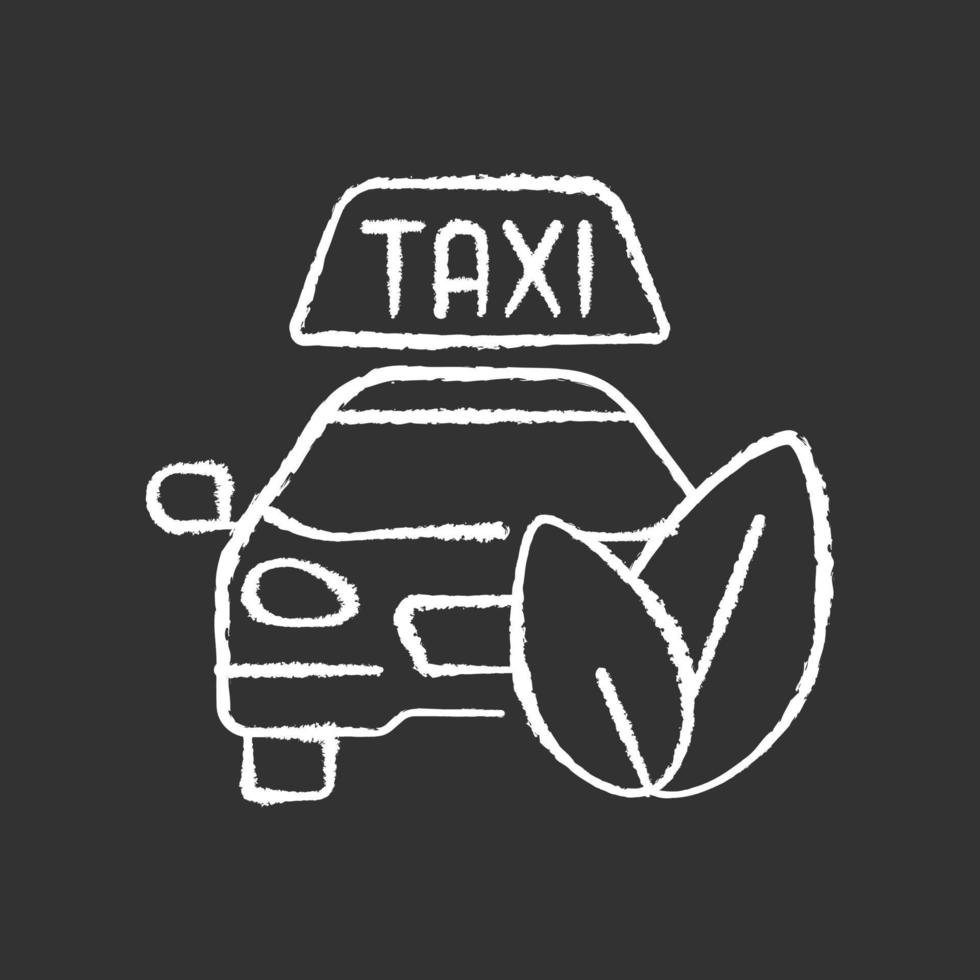 eco-vriendelijke taxi krijt wit pictogram op zwarte achtergrond vector