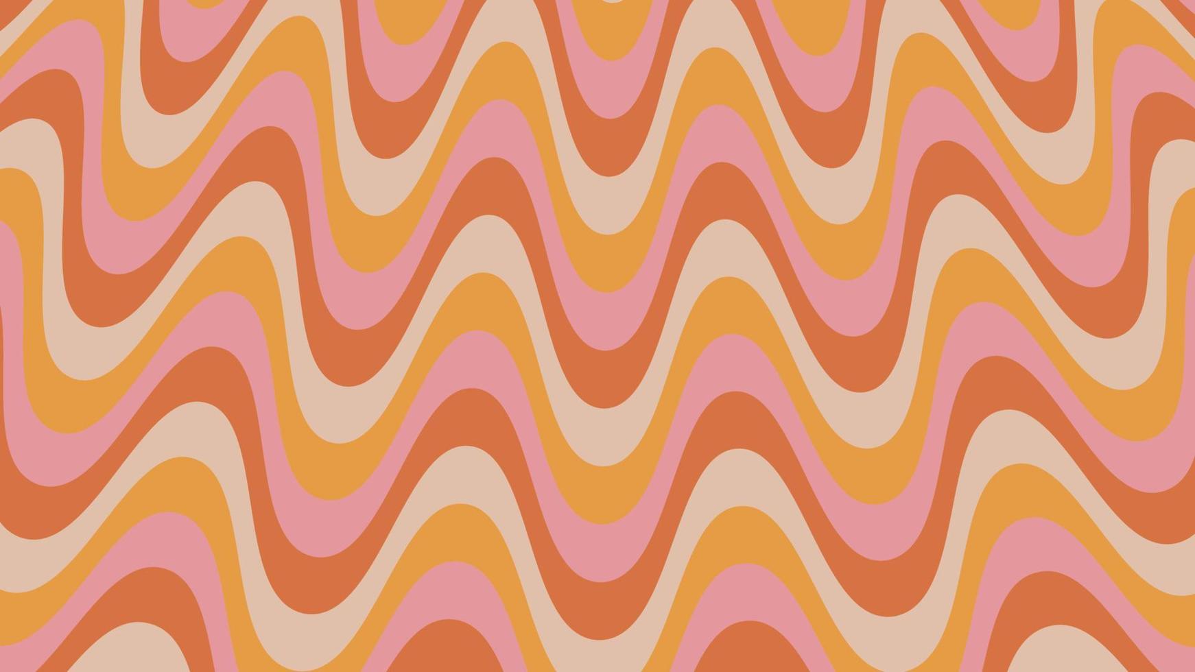 groovy psychedelisch golvend achtergrond in jaren 70 stijl. funky hippie backdrop voor oppervlakte ontwerp. abstract retro lijn kunst. modieus vector illustratie met kleurrijk golven. geel, roze en oranje pastel kleur