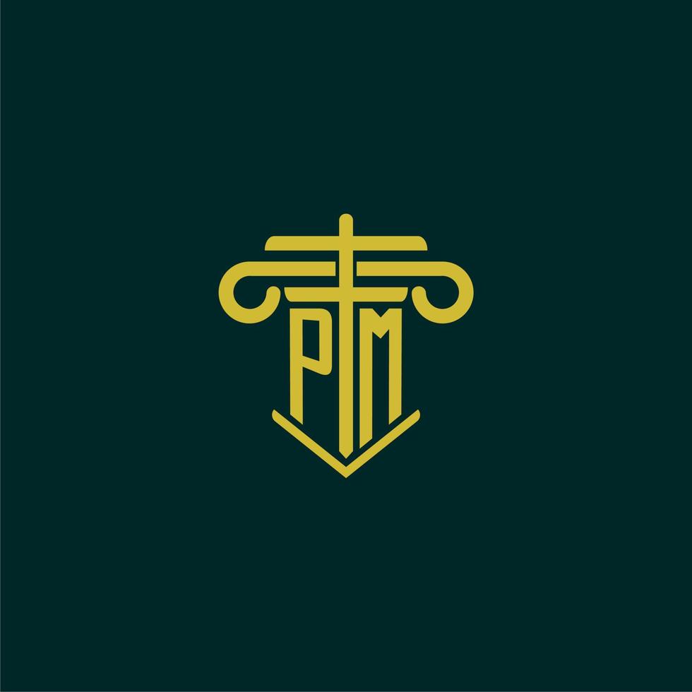 p.m eerste monogram logo ontwerp voor wet firma met pijler vector beeld