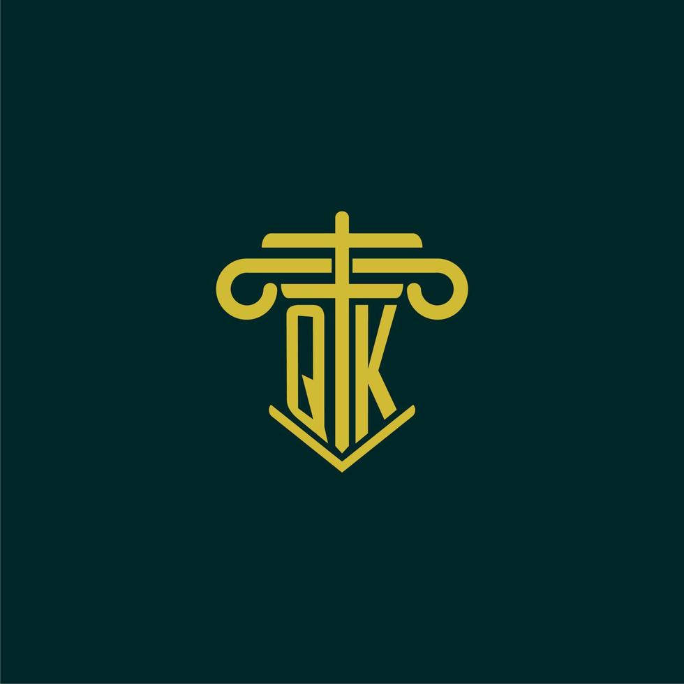 qk eerste monogram logo ontwerp voor wet firma met pijler vector beeld