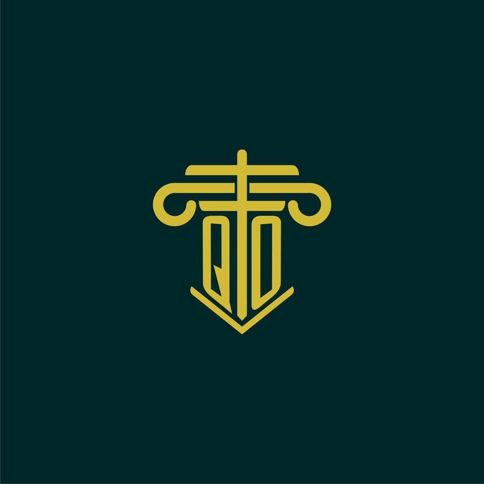 qo eerste monogram logo ontwerp voor wet firma met pijler vector beeld