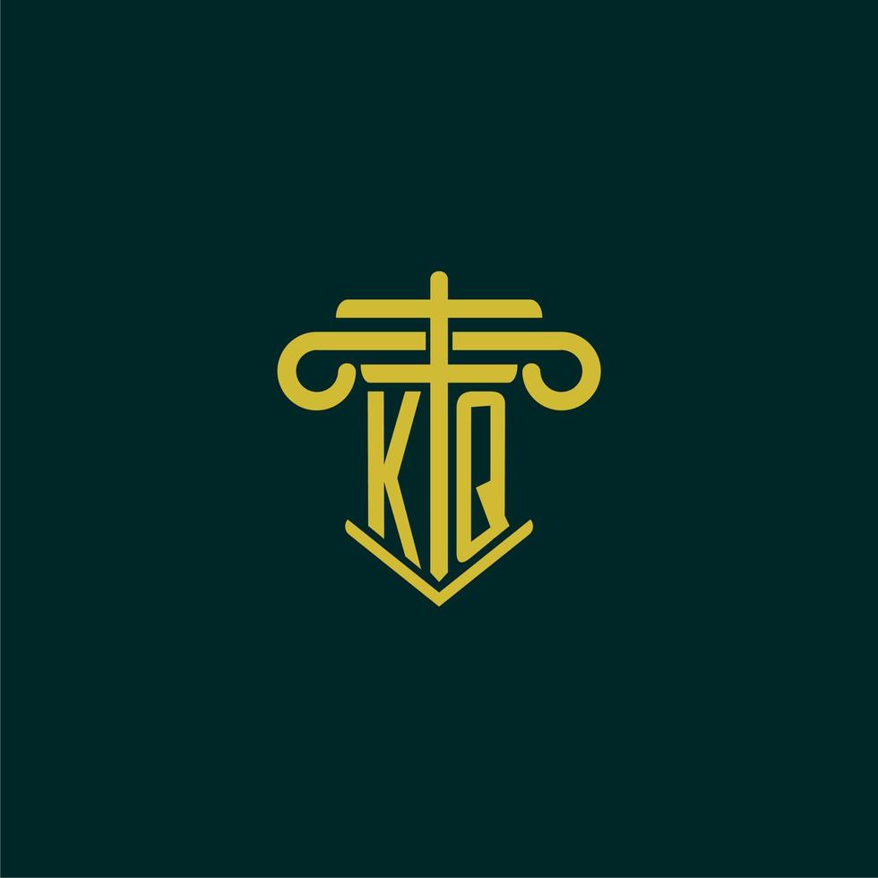 kq eerste monogram logo ontwerp voor wet firma met pijler vector beeld