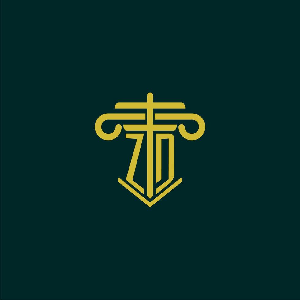zd eerste monogram logo ontwerp voor wet firma met pijler vector beeld