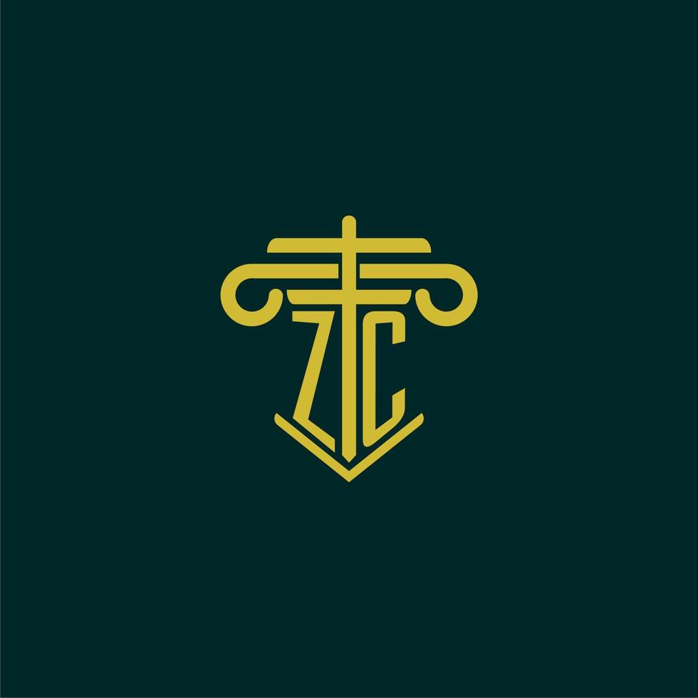 zc eerste monogram logo ontwerp voor wet firma met pijler vector beeld