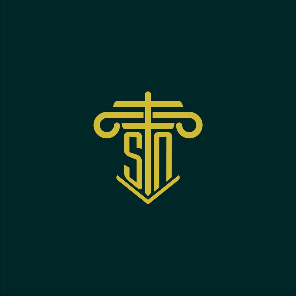 sn eerste monogram logo ontwerp voor wet firma met pijler vector beeld