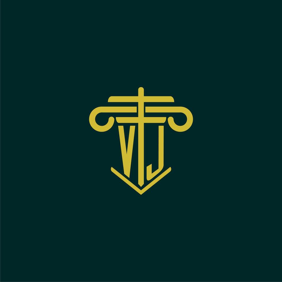 vj eerste monogram logo ontwerp voor wet firma met pijler vector beeld