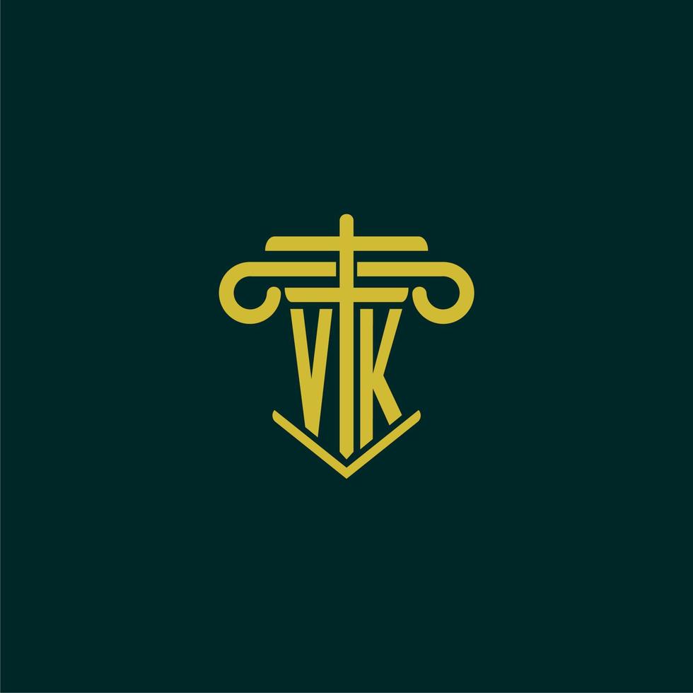 vk eerste monogram logo ontwerp voor wet firma met pijler vector beeld