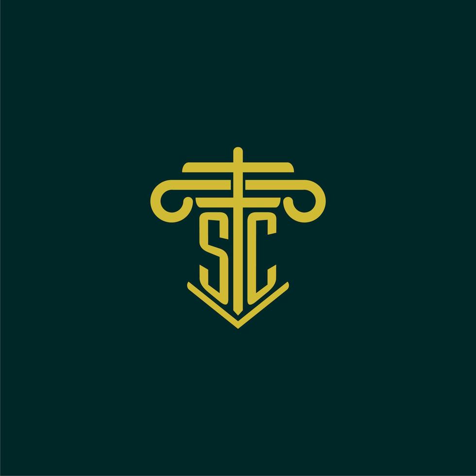 sc eerste monogram logo ontwerp voor wet firma met pijler vector beeld