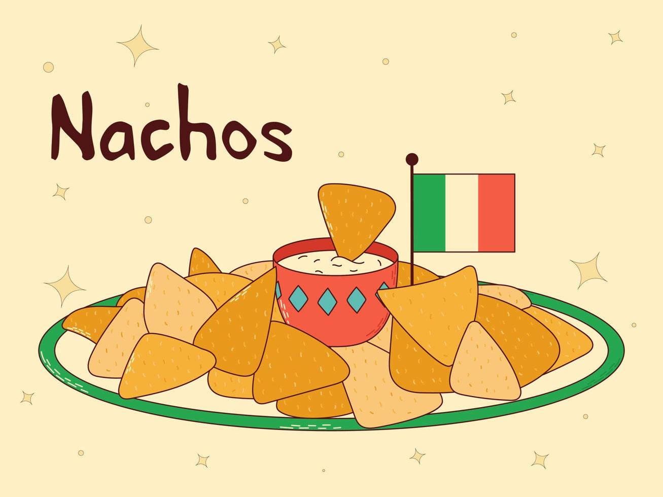 Mexicaans traditioneel voedsel. nacho's. vector illustratie in hand- getrokken stijl