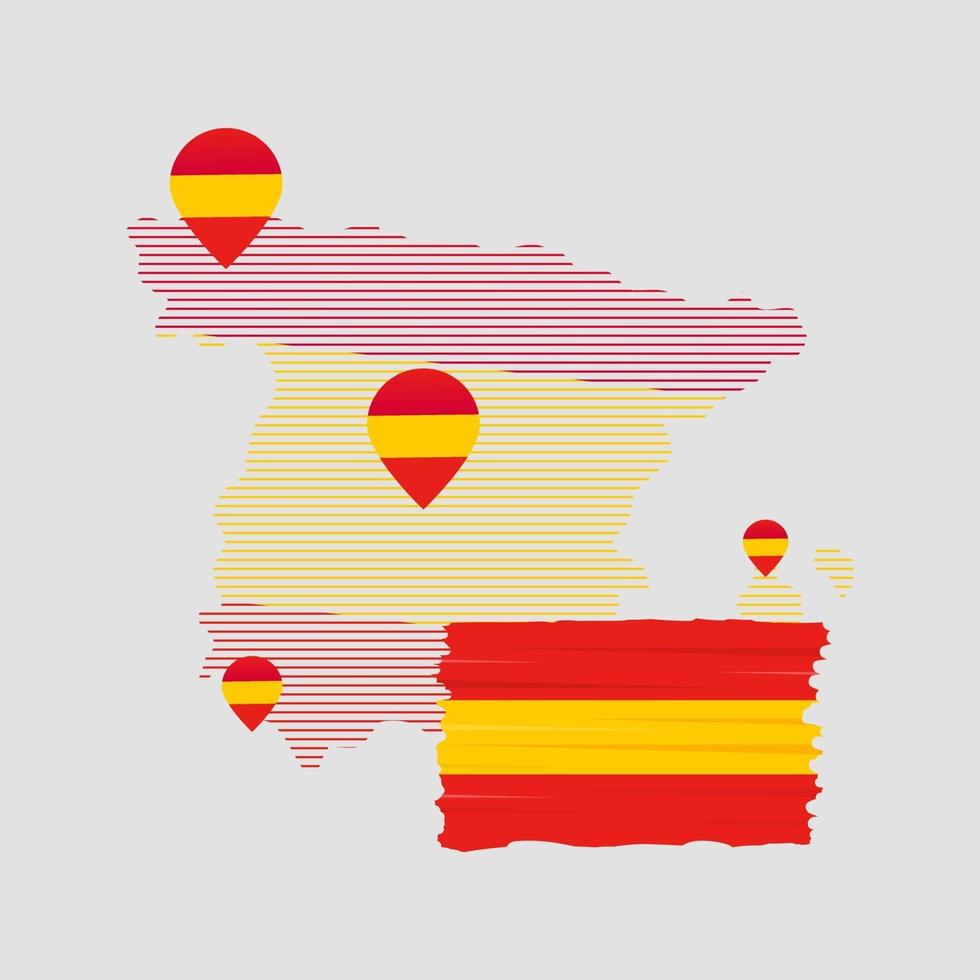 spaanse vlag met locatie op de kaart vector