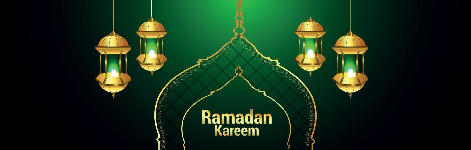 ramadan kareem banner of koptekst met gouden lantaarn vector