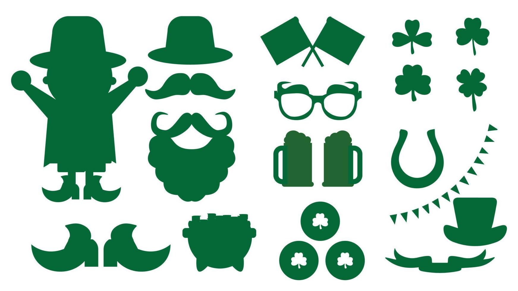 een reeks van silhoute groen pictogrammen voor st patricks dag. vector