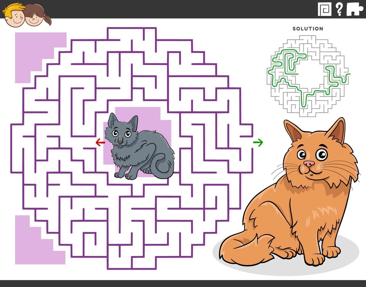 doolhof spel met tekenfilm katten dier tekens vector