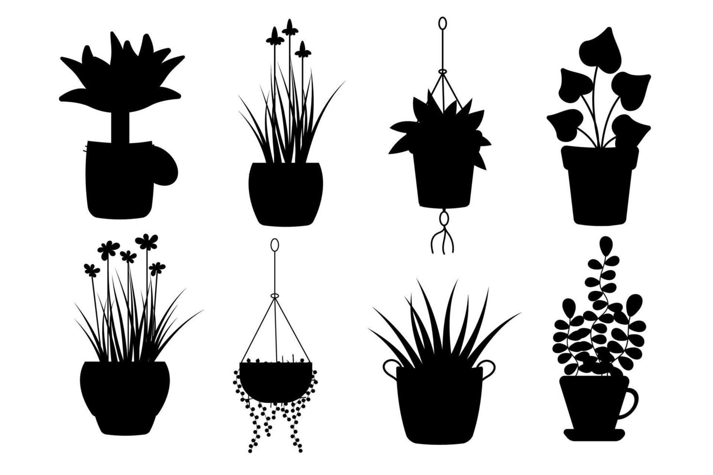 pret stickers verschillend planten silhouet. tekenfilm planten vector