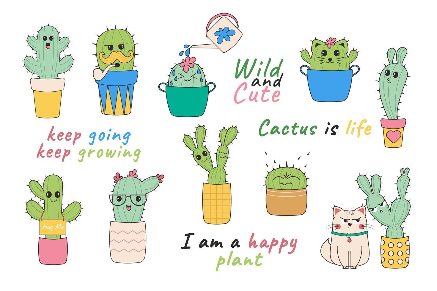 grappig kawaii cactus. tekenfilm cactus vector
