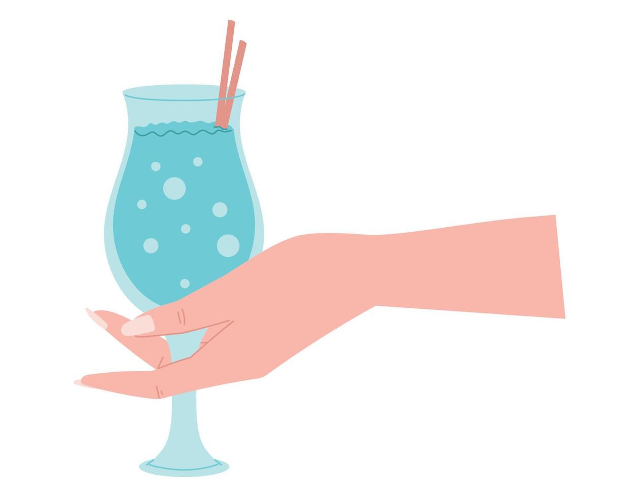 vrouw hand- Holding een glas van Frisdrank of alcoholisch cocktail met een rietje. vector geïsoleerd vlak arm illustratie.
