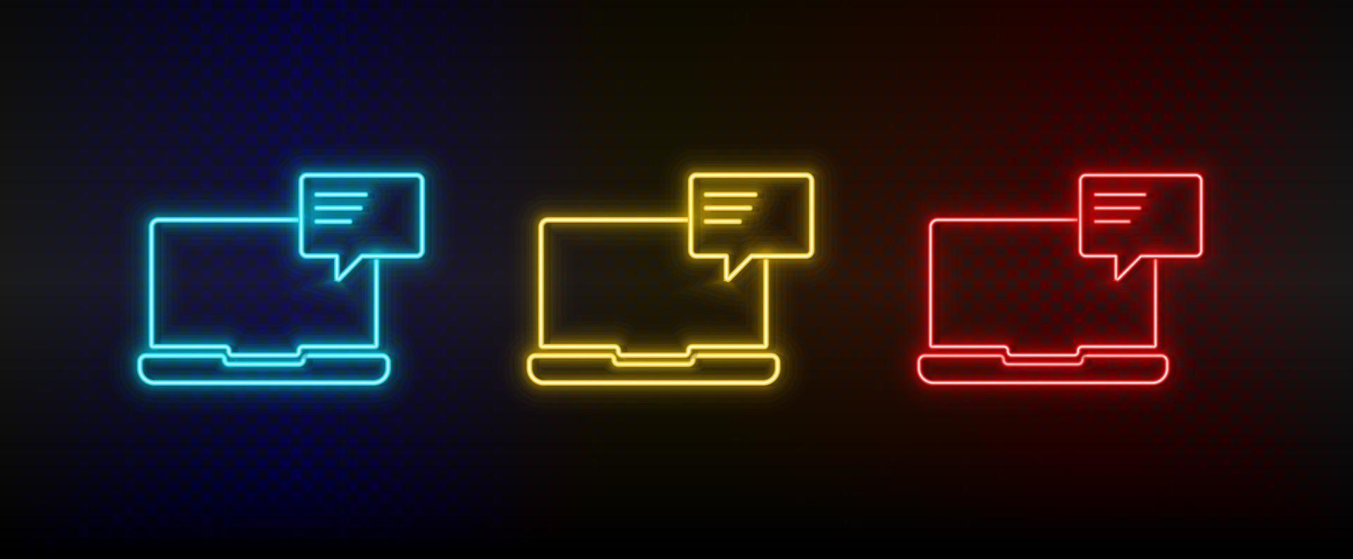 neon icoon reeks video conferentie. reeks van rood, blauw, geel neon vector icoon Aan donker transparant achtergrond