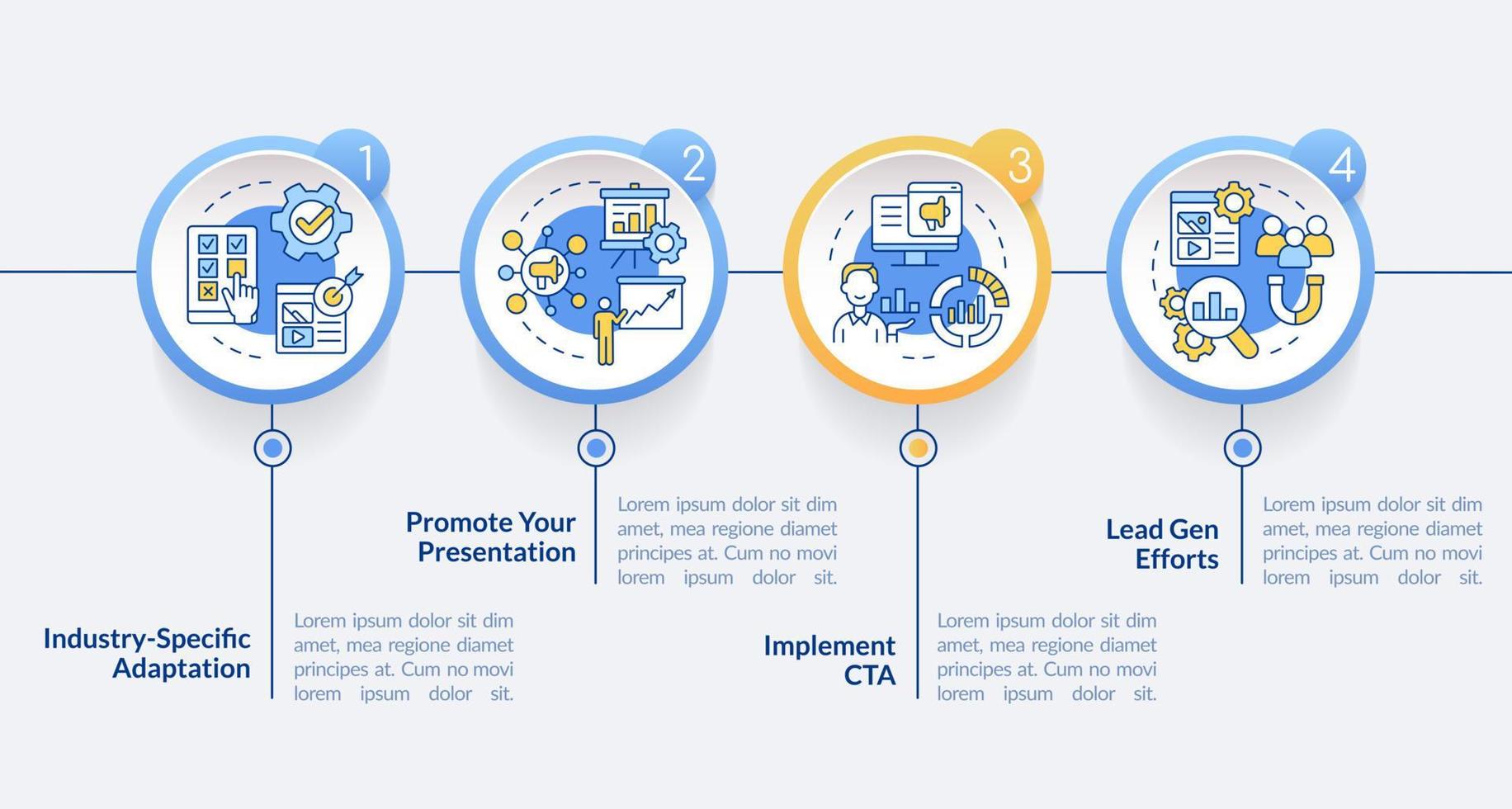 afzet geval studie cirkel infographic sjabloon. bedrijf. gegevens visualisatie met 4 stappen. bewerkbare tijdlijn info grafiek. workflow lay-out met lijn pictogrammen vector