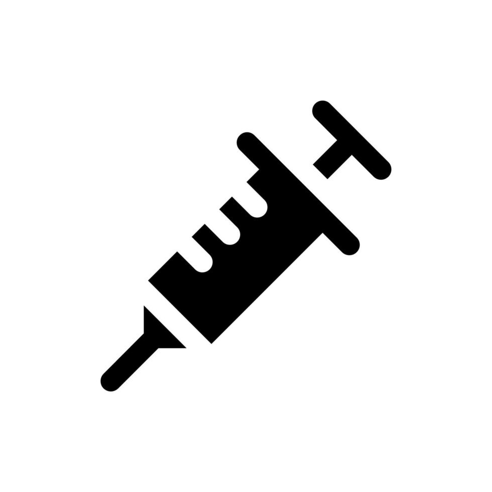 injectiespuit zwart glyph ui icoon. regelmatig vaccinatie en immunisatie. injectie. gebruiker koppel ontwerp. silhouet symbool Aan wit ruimte. solide pictogram voor web, mobiel. geïsoleerd vector illustratie