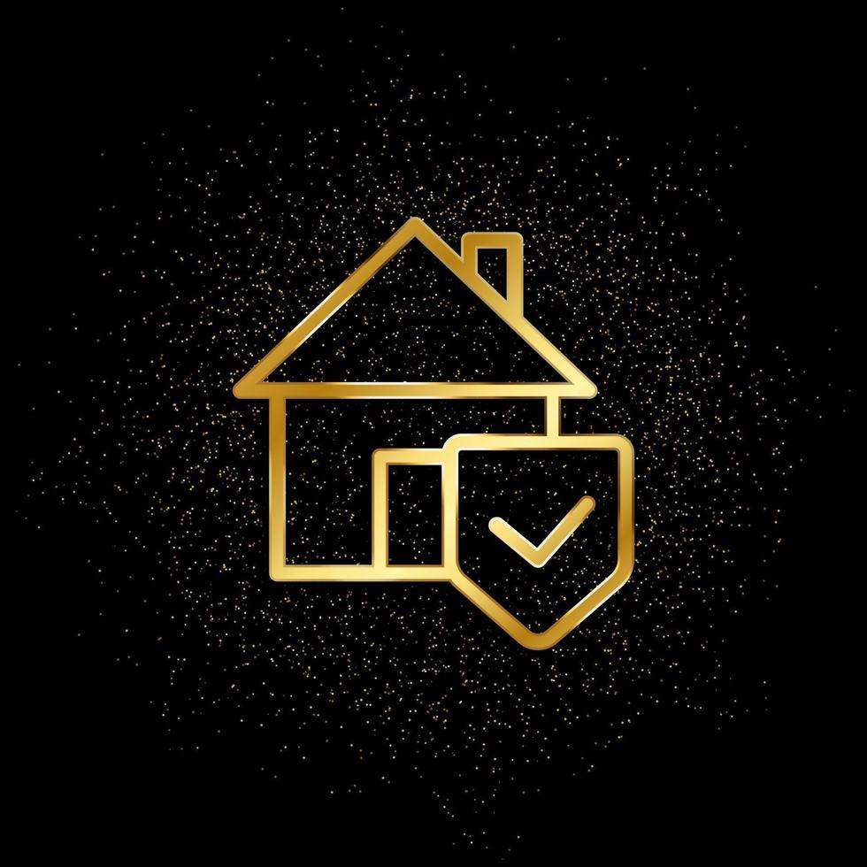 huis, veiligheid goud icoon. vector illustratie van gouden deeltje achtergrond. echt landgoed concept vector illustratie .