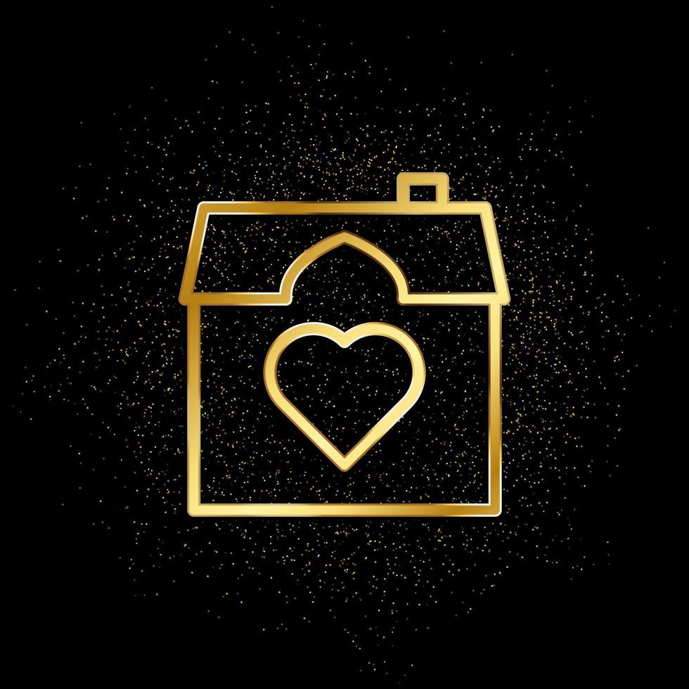 huis, huis, liefde goud icoon. vector illustratie van gouden deeltje achtergrond. echt landgoed concept vector illustratie .