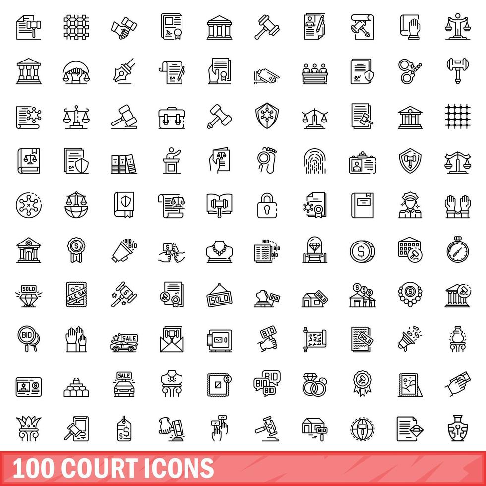 100 rechtbank pictogrammen set, schets stijl vector