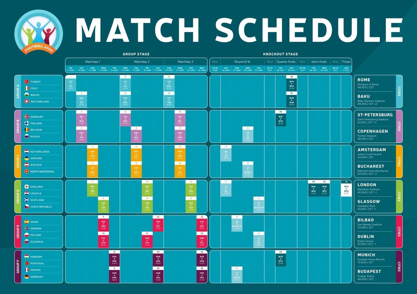 wedstrijdschema voetbal 2020 vector