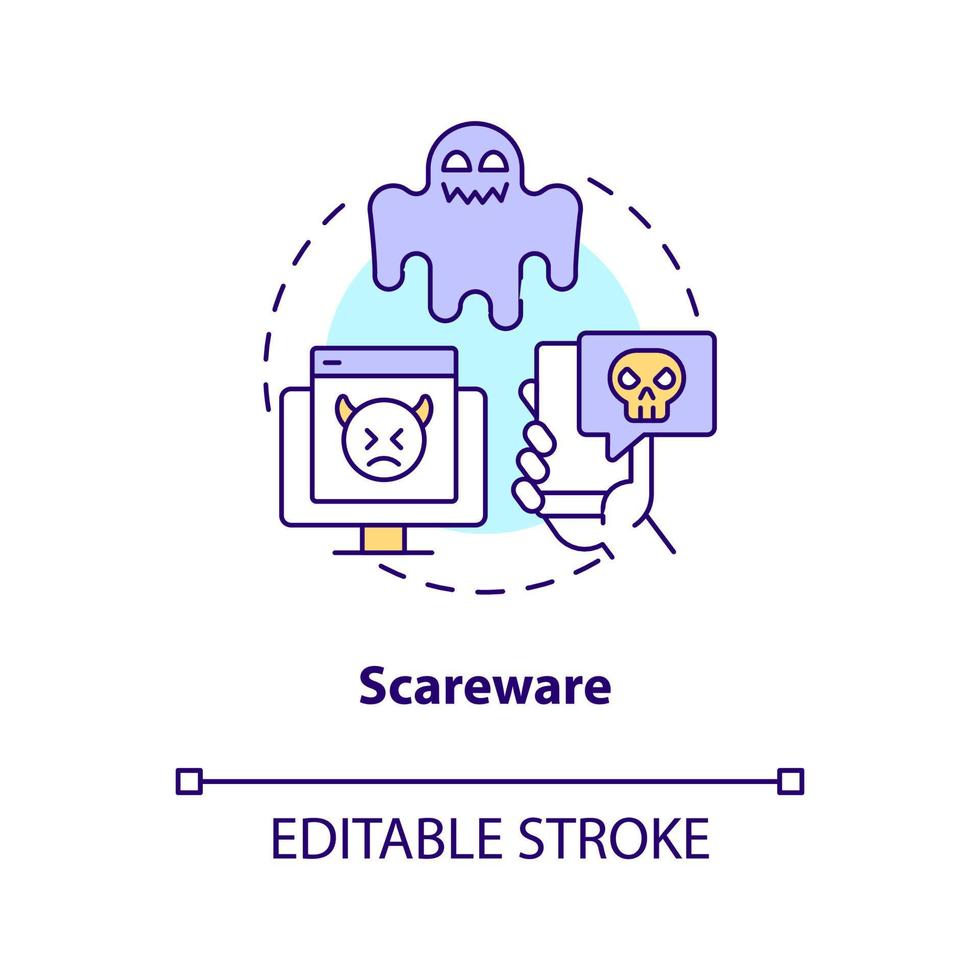 schrikbeeld aanval concept icoon. bedrog software. malware methode. manipuleren slachtoffers abstract idee dun lijn illustratie. geïsoleerd schets tekening. bewerkbare beroerte vector