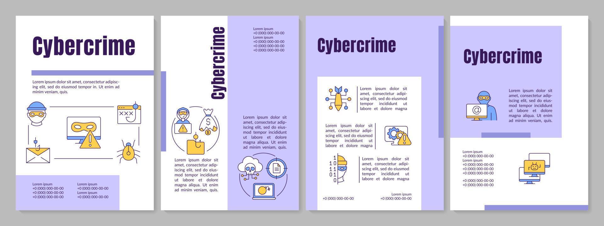 cybercriminaliteit aanvallen Purper brochure sjabloon. hacken bedreiging. brochure ontwerp met lineair pictogrammen. bewerkbare 4 vector indelingen voor presentatie, jaar- rapporten