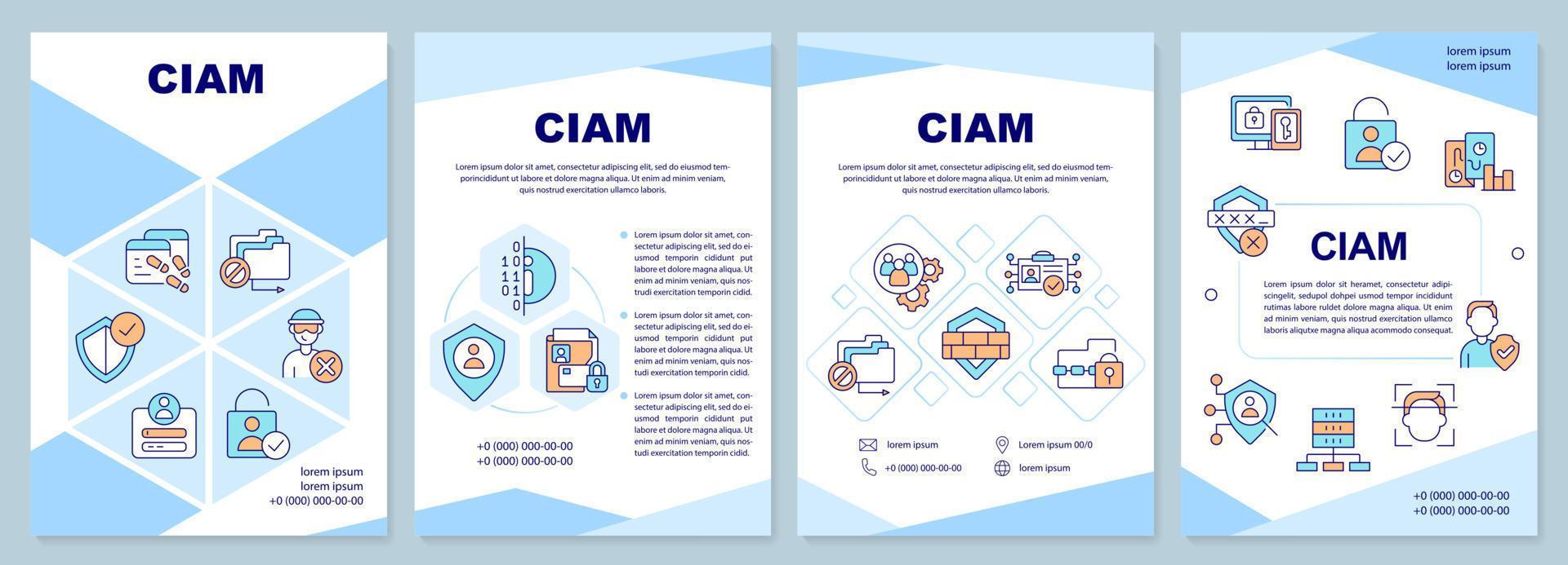 ciam blauw brochure sjabloon. klant identiteit beheer. brochure ontwerp met lineair pictogrammen. bewerkbare 4 vector indelingen voor presentatie, jaar- rapporten