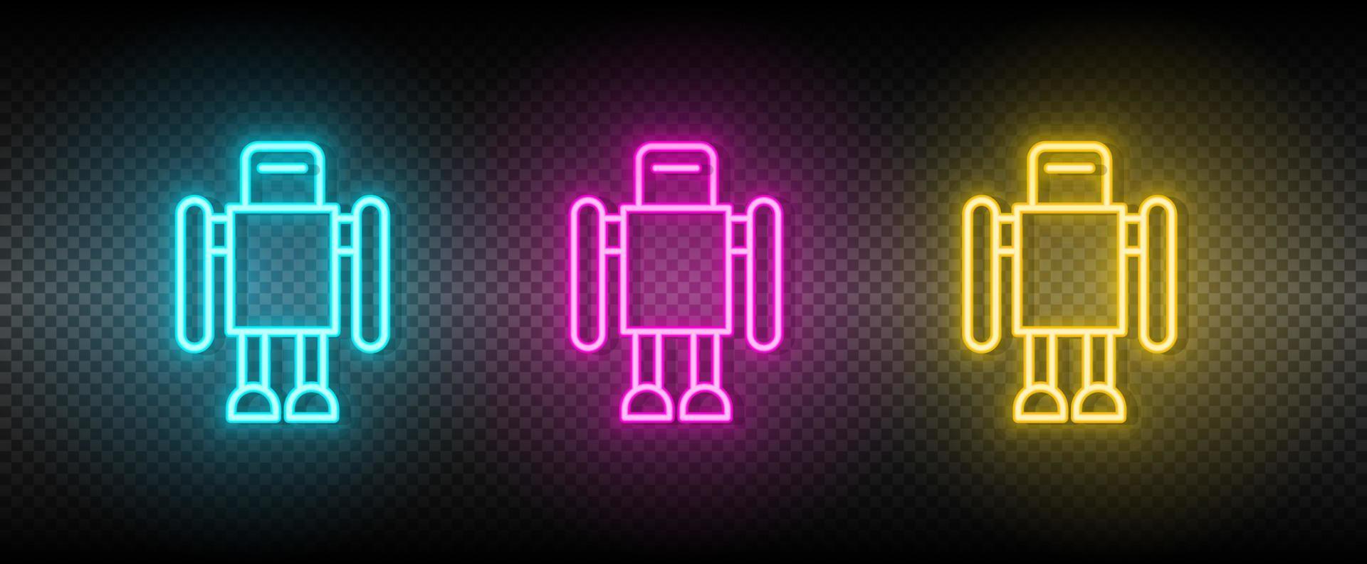 kunstmatig intelligentie, bionisch Mens neon icoon set. technologie vector illustratie neon blauw, geel, rood icoon reeks