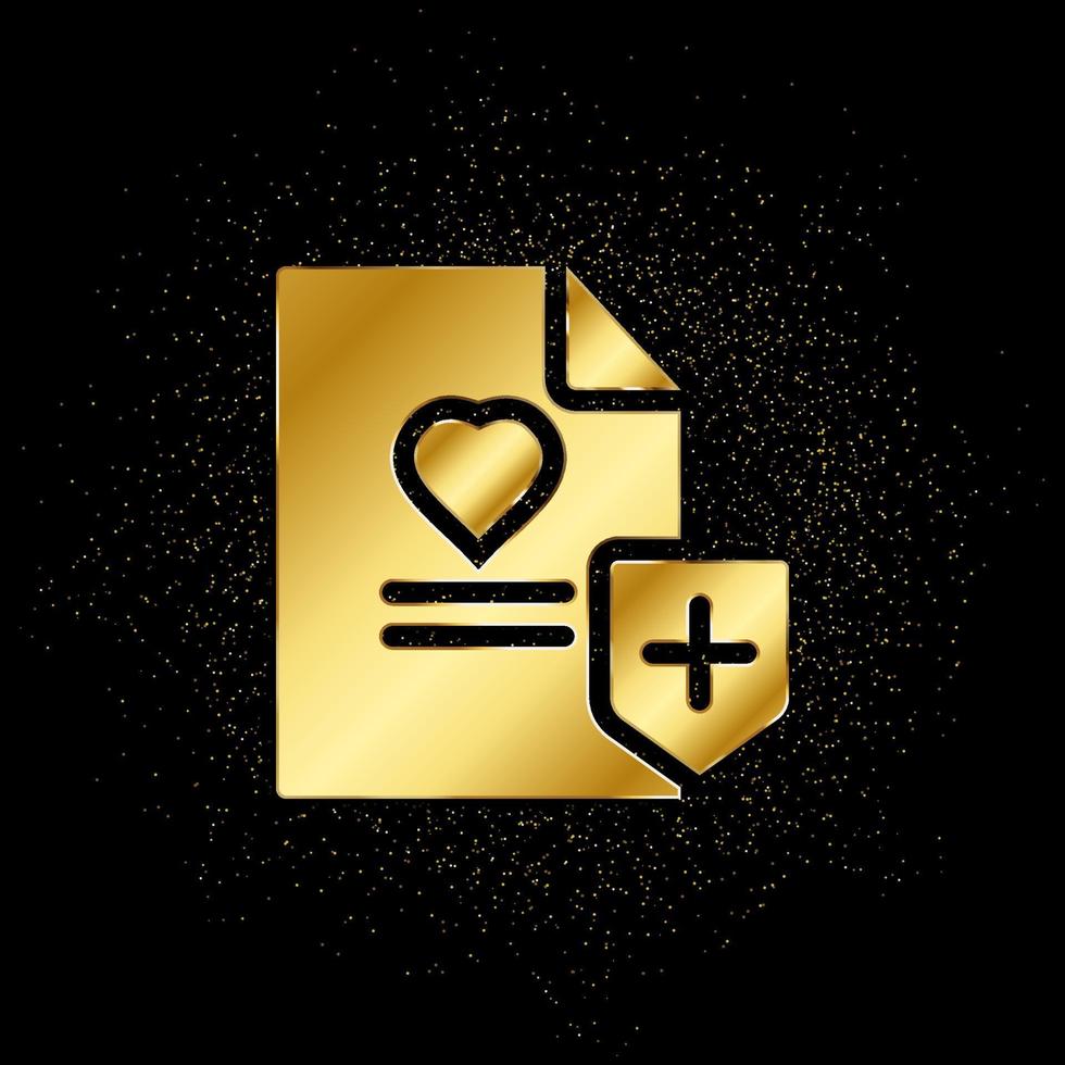 Gezondheid, verzekering, medisch, het beleid goud, icoon. vector illustratie van gouden deeltje achtergrond . vector goud achtergrond