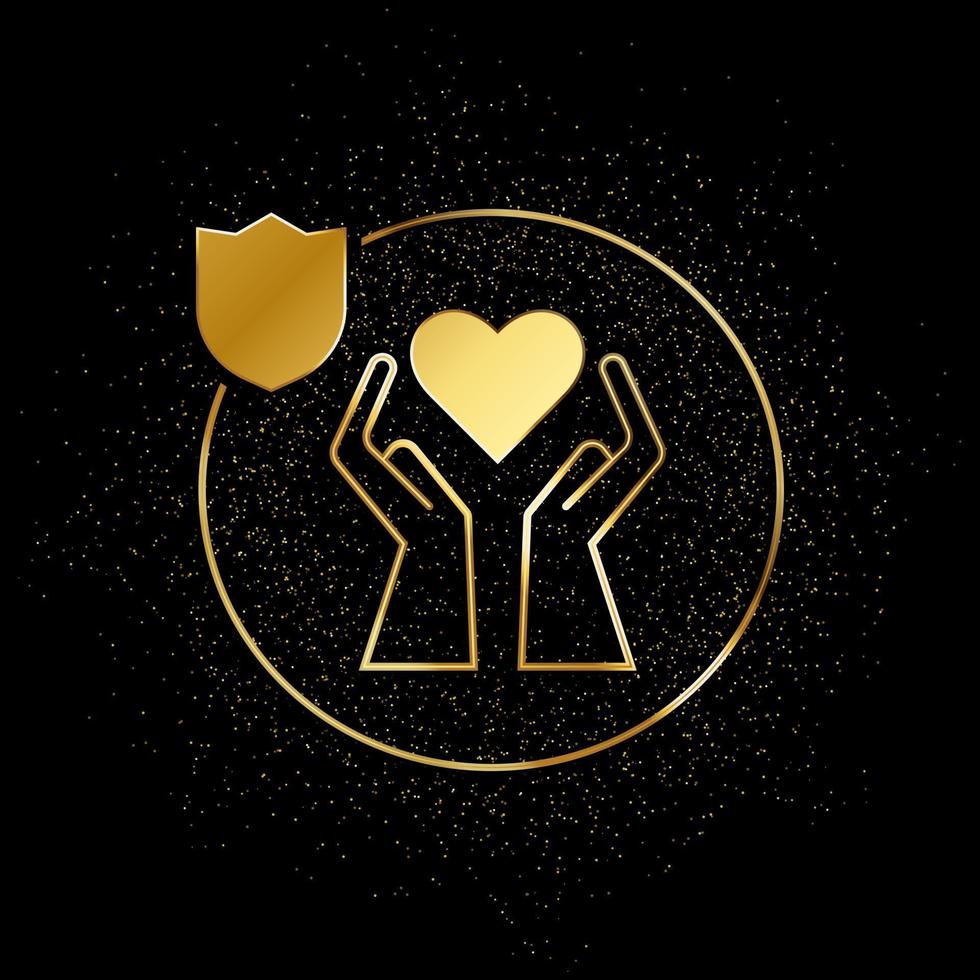 menselijk, verzekering, Gezondheid, hart goud icoon. vector illustratie van gouden deeltje achtergrond. goud vector icoon
