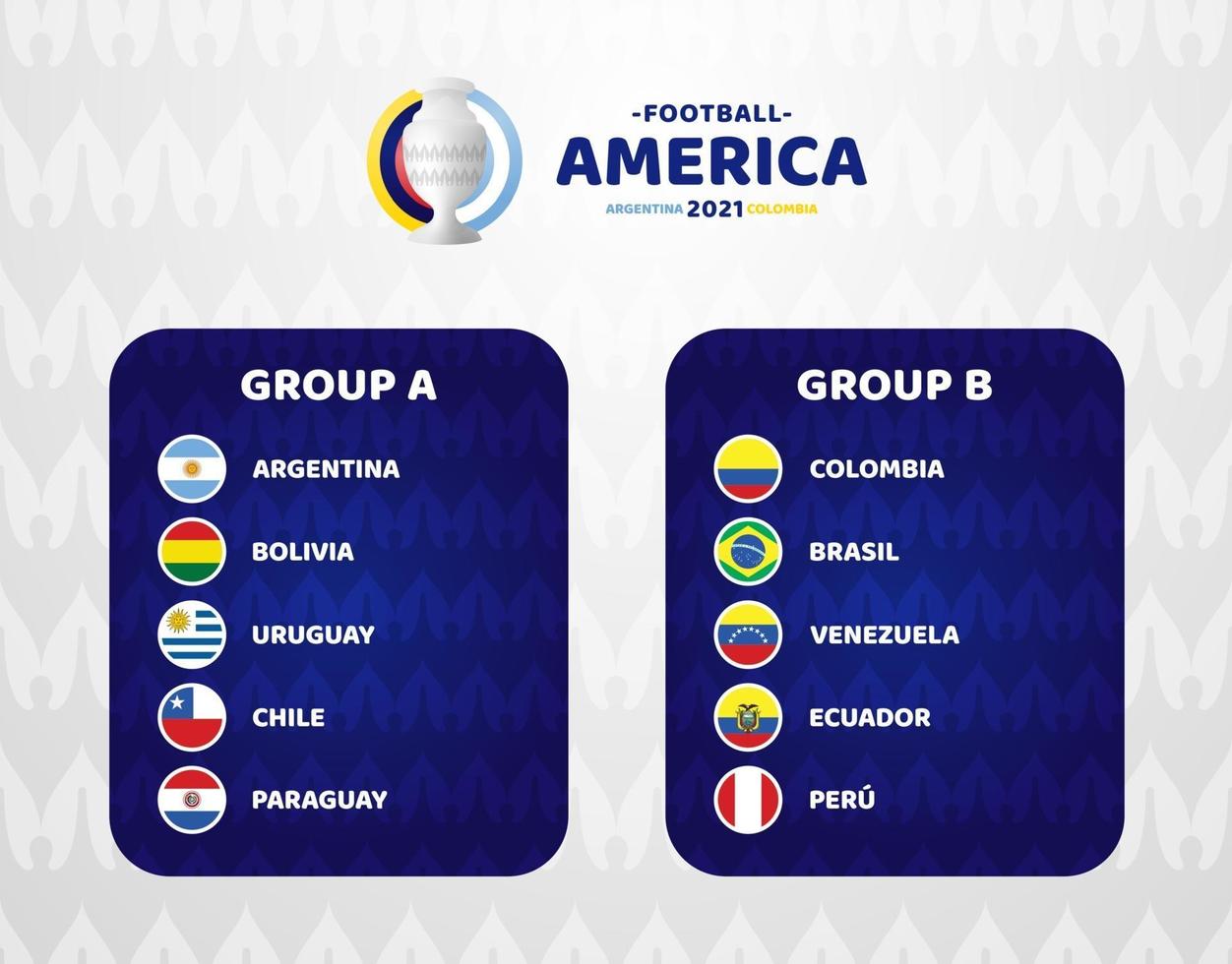 Zuid-Amerika voetbal 2021 Argentinië Colombia vectorillustratie. twee groep a en groep b laatste fase voetbaltoernooi vector