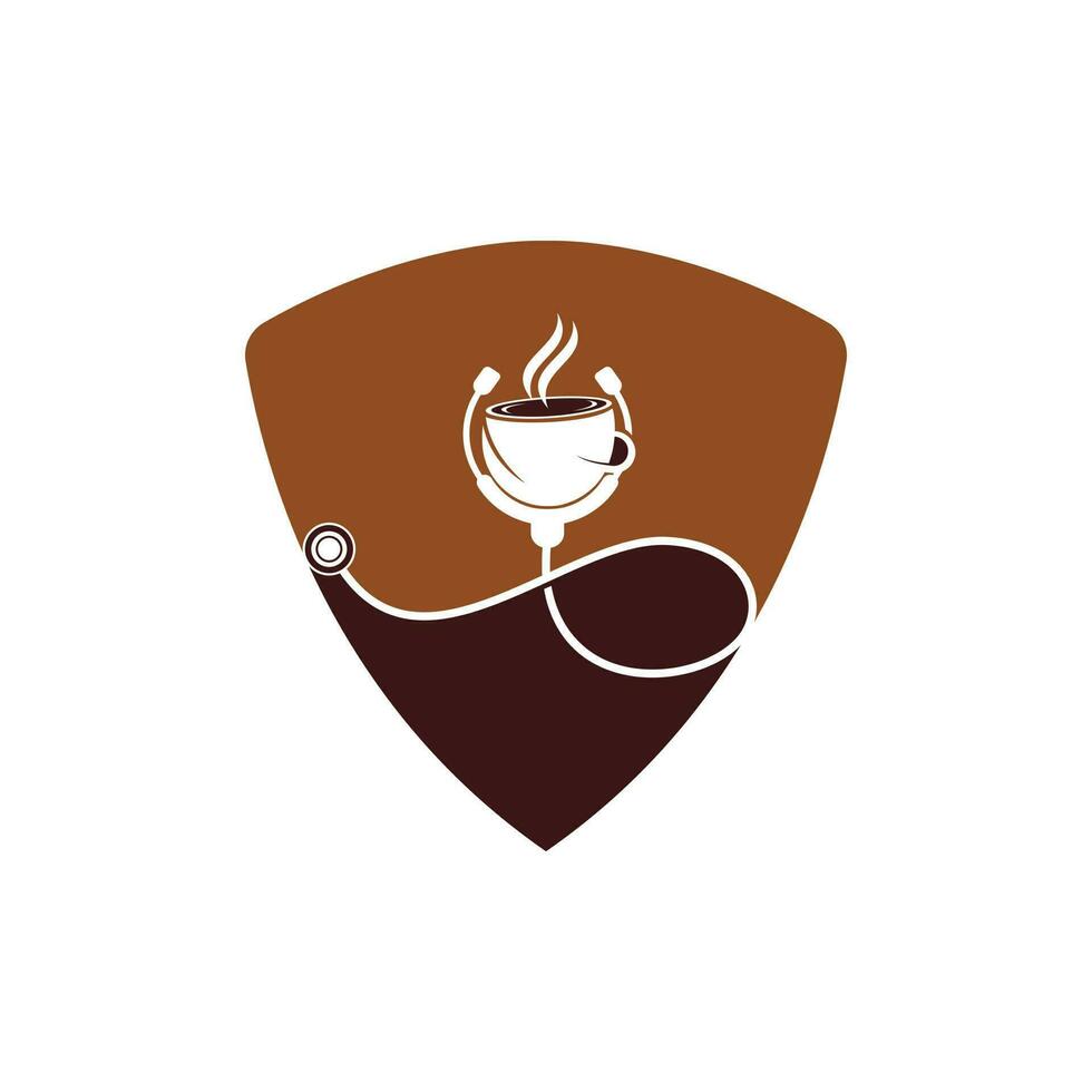 gezond koffie vector logo ontwerp. artsen stethoscoop met koffie kop logo ontwerp.