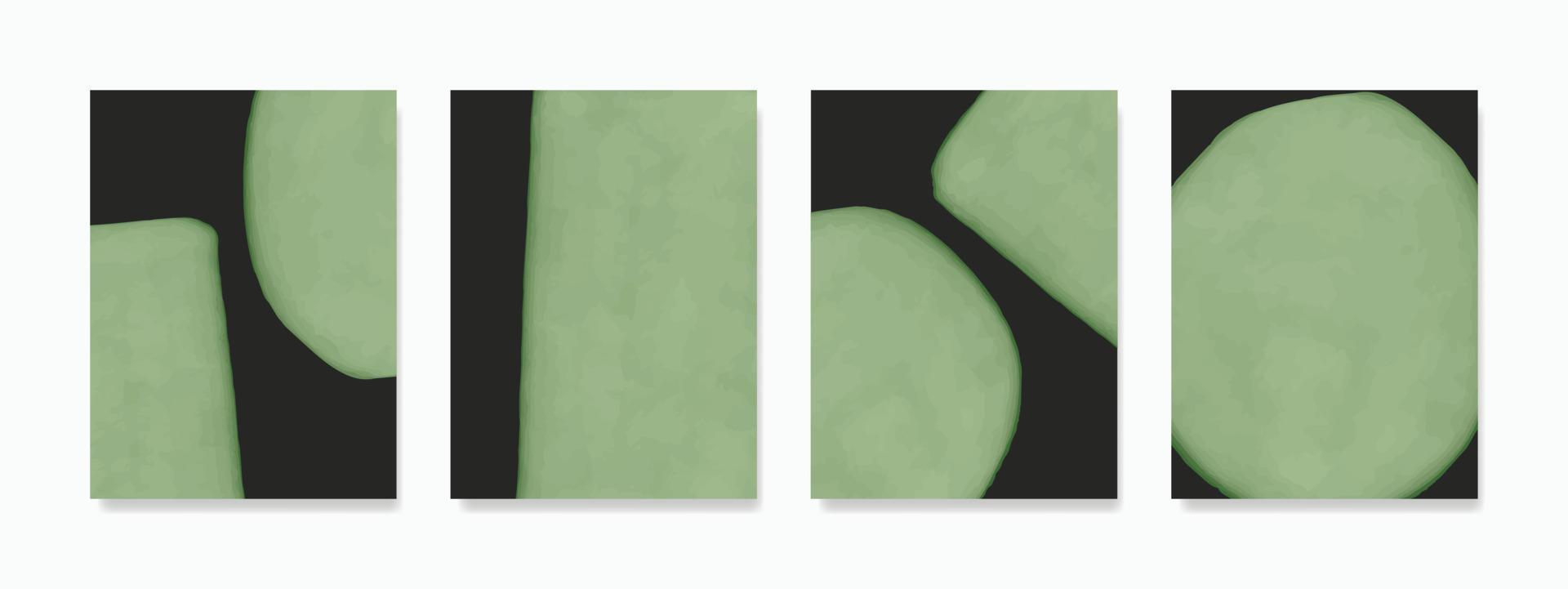 mooi hand- geschilderd minimalistische muur kunst. groen plein en ronde vormen geregeld in een proportioneel samenstelling Aan donker achtergrond. ontwerp voor muur decoratie, ansichtkaarten, flyers. vector