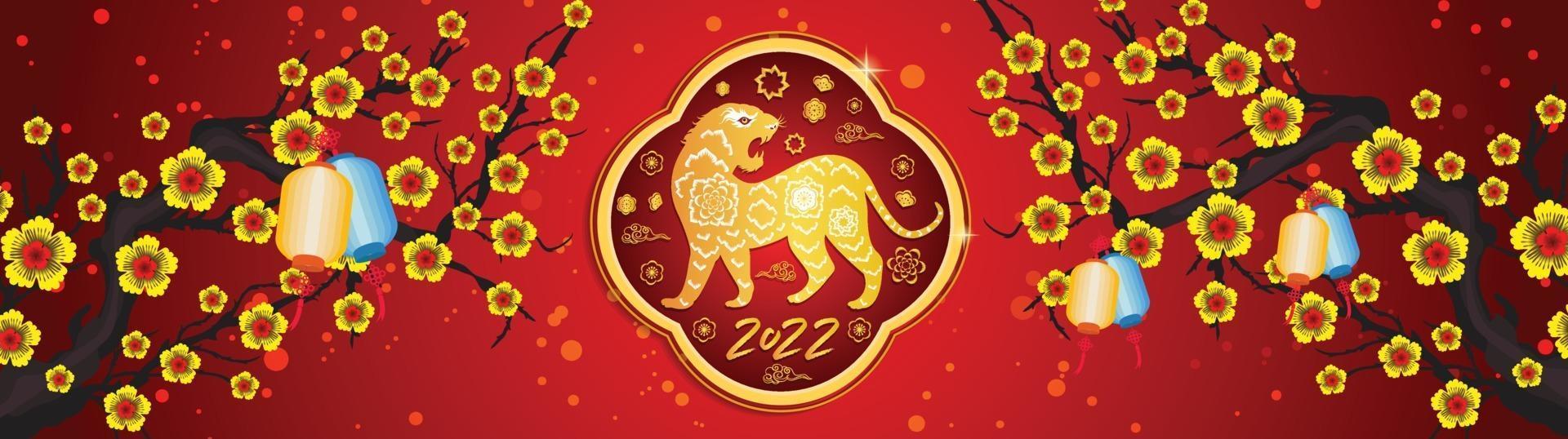 gelukkig chinees nieuwjaar 2022 - jaar van de tijger. nieuwe maanjaar banner ontwerpsjabloon. vector