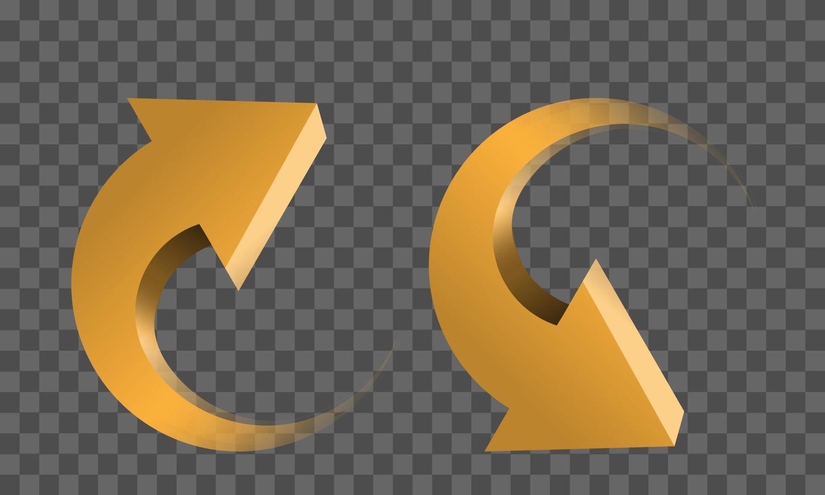 geel tweeling pijl 3d kromme cirkel richting helling transparant Aan geruit achtergrond teken symbool vector