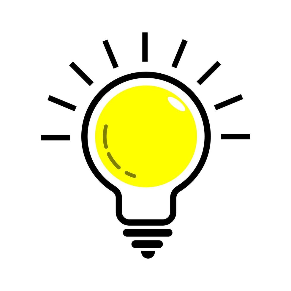 licht lamp met fonkeling stralen schijnen. geel licht lamp en controleren Mark icoon. idee lamp met goedgekeurd icoon. idee teken denken oplossing concept snel tip icoon. glas gloeilamp lijn icoon. vector